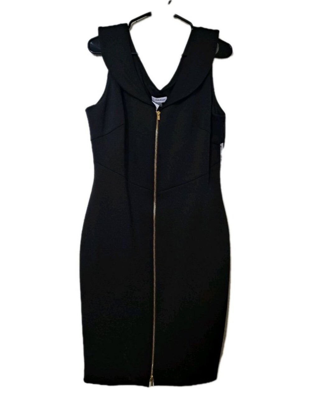 Calvin Klein Womens Black Zip Up Front Size 14 Sleeveless‎ Sheath Midi NWT